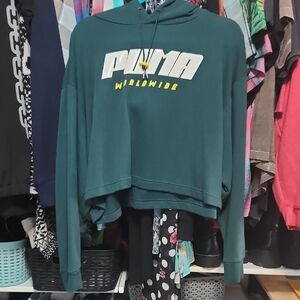 Puma Women's Crop Teal Hoodie with Bold Logo